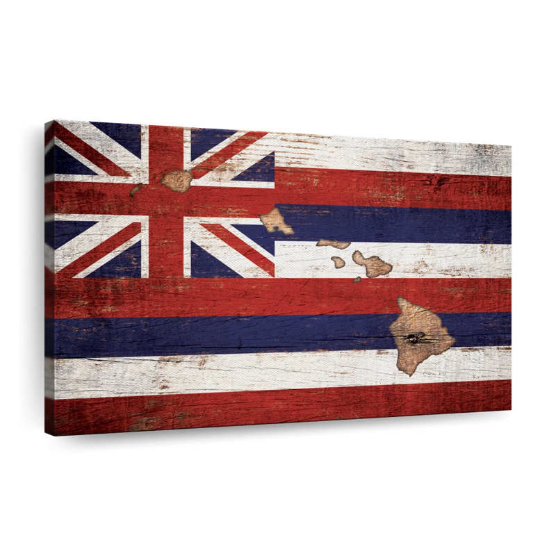 «State Map over Hawaii Flag», reproduction sur toile tendue, H 16 po x l 24 po x P 1,25 po