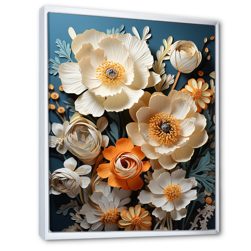 " Muted Hue Buttercups Merge I ", White Floater Framed, 32" H x 16" W