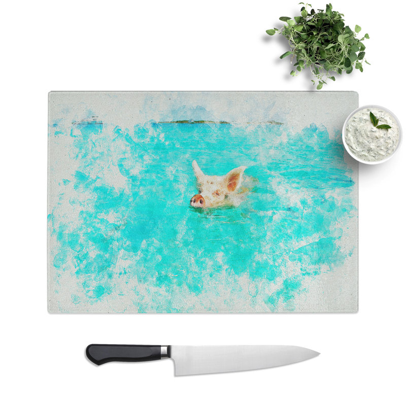 Swimming Pig Watercolour Chopping Board, 28.5cm W x 39cm L
