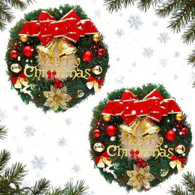 Couronne de Noël couronne de décoration de Noël de 12 pouces pour porte, guirlande de Noël avec clochette, décoration de Noël, fête de mariage, décoration de jardin, décoration de Noël, 2 pièces