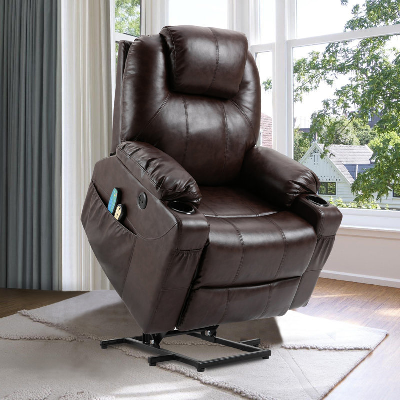 Faux Leather Lift Assist Power Recliner, Brown