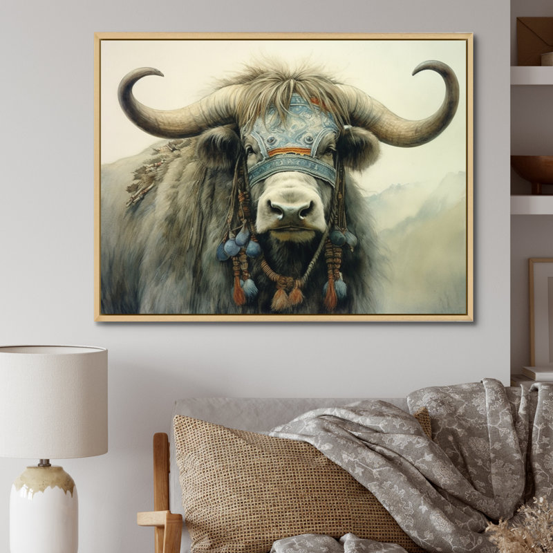 Wild Yak III - Yaks Canvas Print, Natural Floater Framed, 30" H x 40" W x 1.5" D