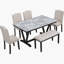 Table de salle à manger 6 pièces avec 4 chaises et 1 banc, table avec placages en marbre