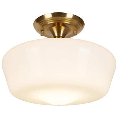 Schoolhouse Style Semi Flush Mount Ceiling Light Fixture, 12" Modern Hallway Ceiling Lamp With Opal Milk Glass Shade, Farmhouse Globe Light For Bedroom Kitchen Hallway Entryway Laundry
