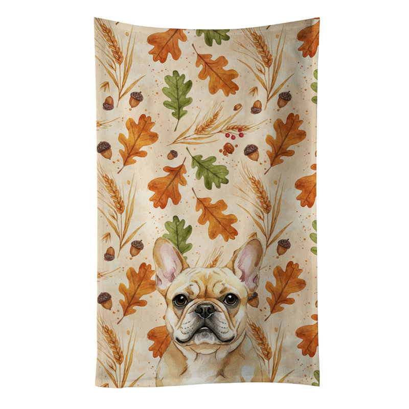Serviette de cuisine automne fauve bouledogue français, Fawn French Bulldog