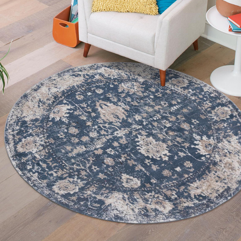 Tapis oriental blanc / noir Ortilio, Ovale 3 pi 1 po x 5 pi 3 po, Navy