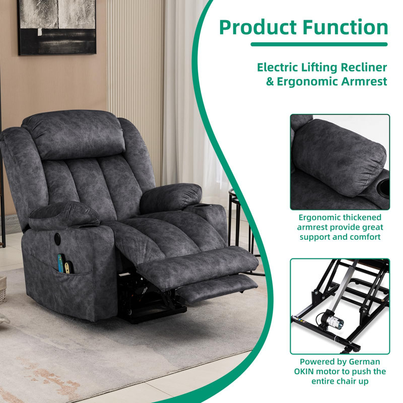 Elsinboro Upholstered Heated Massage Chair, Gray (Soft Fabric)