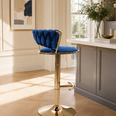 Ensemble de 2 tabourets de bar, avec repose-pieds chromé et base pivotante en velours à hauteur réglable et tabouret de bar simple Golden Leg