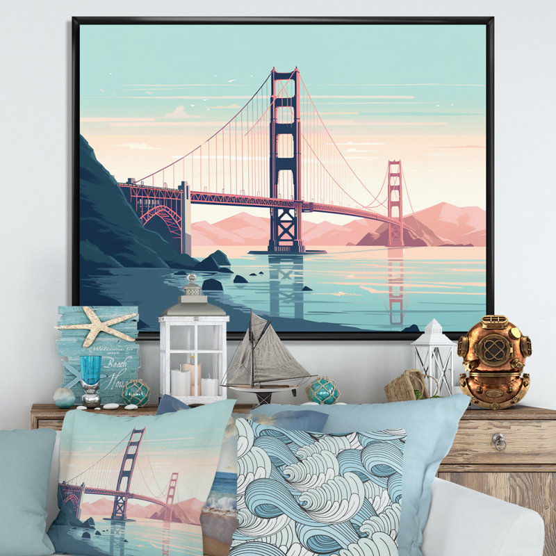Golden Gate Bridge San Francisco II, reproduction d'art sur toile, H 30 po x l 40 po x P 1,5 po, Cadre flottant noir