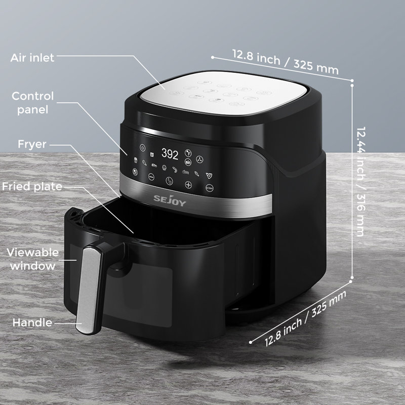 Friteuse à air 8 en 1 6 L – Revêtement céramique de qualité supérieure, chauffage précis et uniforme, friture à air chaud, rôtissage, cuisson au four, grillage, décongélation et levage de la pâte – 120 V