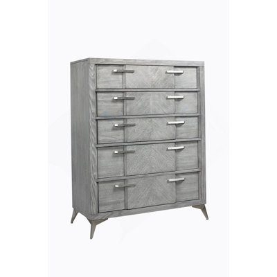 Commode 5 tiroirs en placage assorti gris