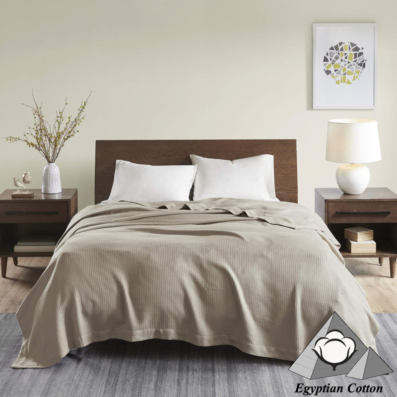 Couverture 100% coton de qualité égyptienne certifiée, Très grand, Kaki