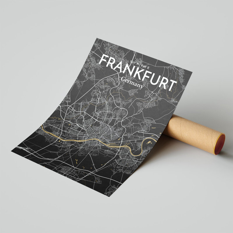 Carte de Francfort, impression graphique contrastée, Noir / or, H 24 po x l 18 po