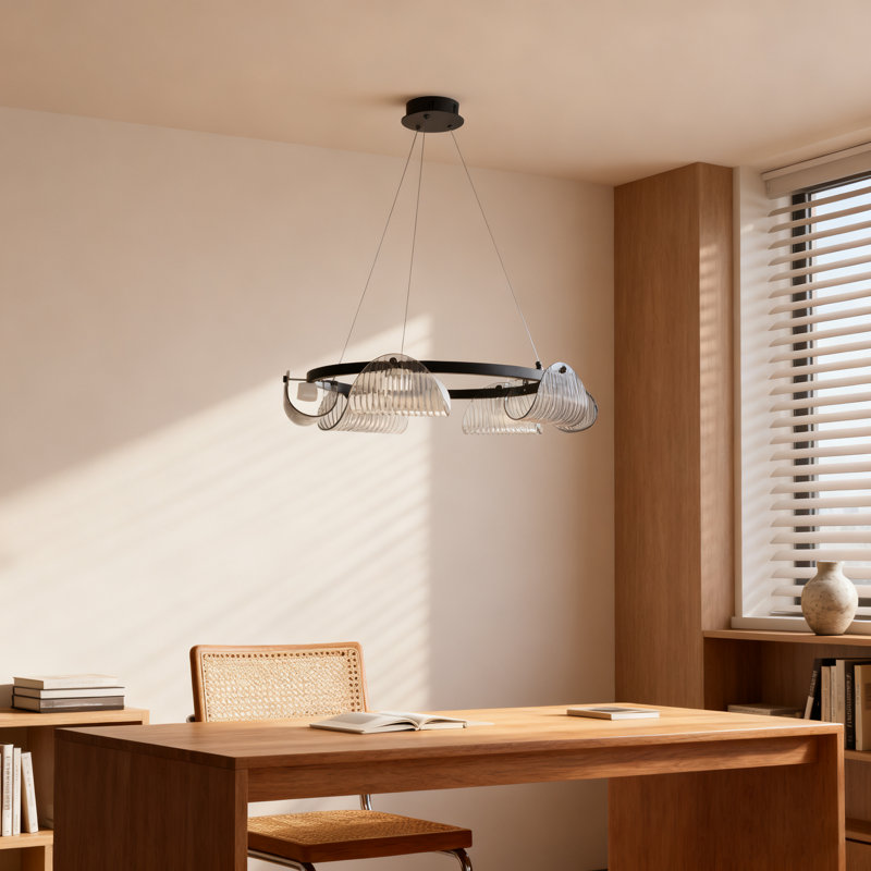 Lustre 6 lumières à abat-jour en verre à intensité variable avec éclairage DEL
