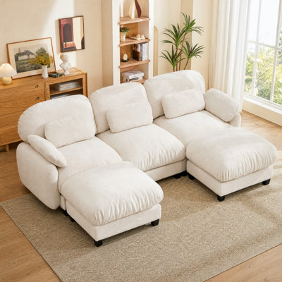 Canapé modulable 3 places en forme de U à effet nuage avec pouf amovible, canapé profond en chenille moelleuse, combinaison flexible pour le salon familial