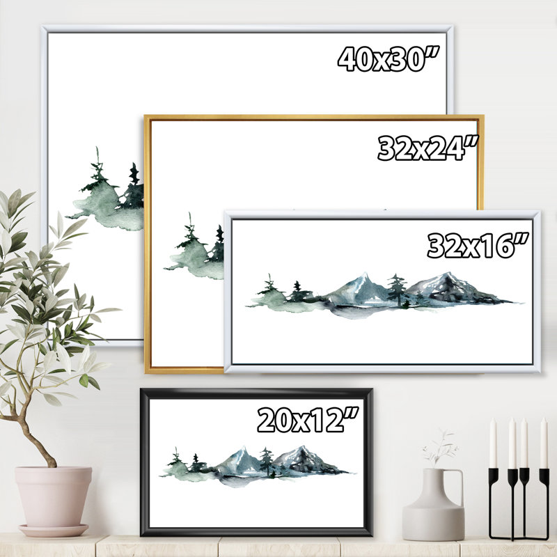 «Minimalistic Winter Mountains and Fir Forest III», peinture sur toile à cadre flottant, H 24 po x l 32 po x P 1 po