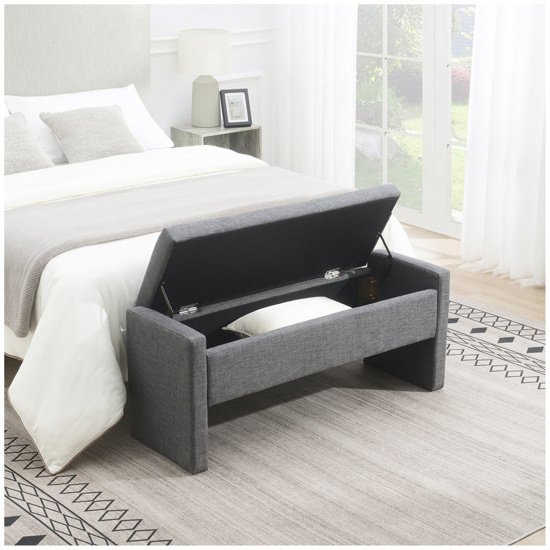 Banc de bout moderne avec rangement, grand tabouret de repose-pieds rembourré, banc de meuble-lavabo de fenêtre confortable pour salon, chambre à coucher, dortoir, table basse, lin 