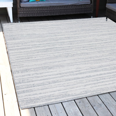 Artistic Storms Modern Flat Weave Gray Abstract Stripes Outdoor Area Rug, 5' x 7'