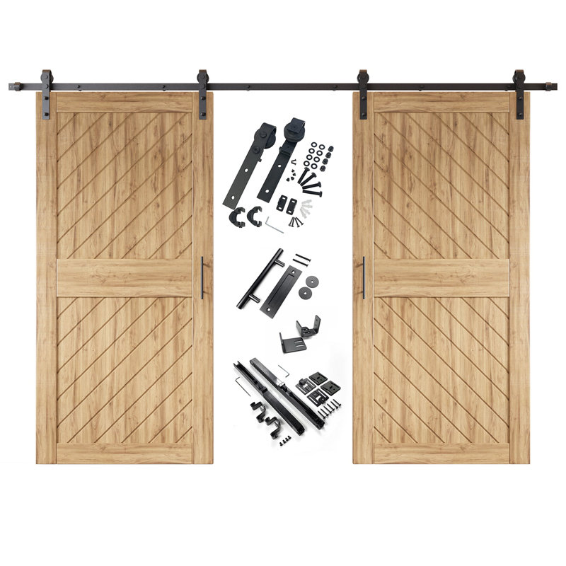 Portes de grange doubles non assemblées et finies à conception inclinée 42 po x 84 po avec quincaillerie d'installation Homacer Homacer