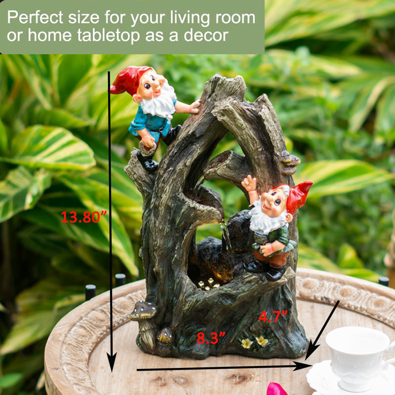 Fontaine de table 13,4 po Fontaine de bureau électrique pour eau avec DEL - Ensemble de gnome en bois
