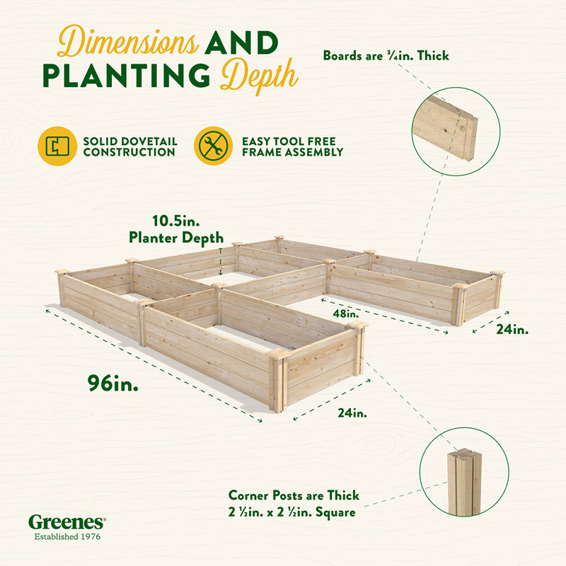 Lit de jardin surélevé en cèdre de qualité supérieure 8 pi. X 8 pi X 16,5 po, H 10,5 po x l 96 po x P 96 po, Pin