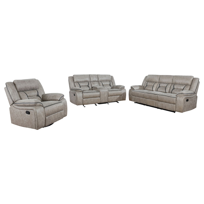 Ensemble de canapé inclinable rembourré 3 pièces Marquez, Gris clair, 3 Pieces: Sofa, Chair, Loveseat