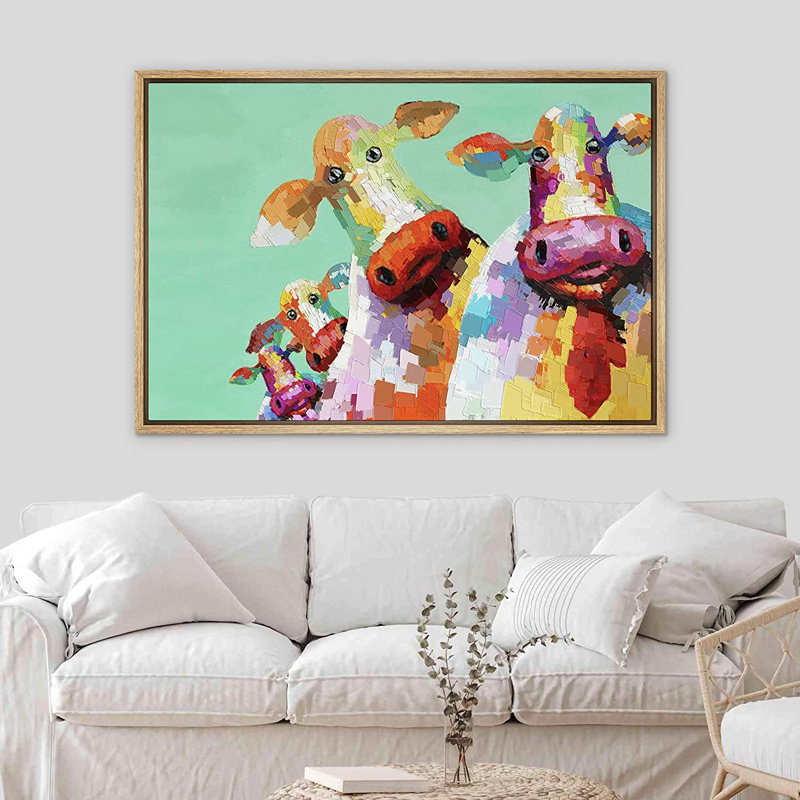 «Animals Colorful Fantasy Farm Cow Sneaky», reproduction d'art sur toile, L 36 po x H 24 po, Brun