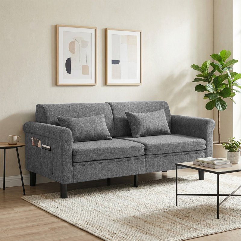 74" Modern Convertible Sleeper Sofa with Storage Pockets, Gray, Gray