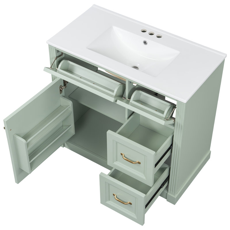 Meuble-lavabo simple autoportant vert 36 po avec lavabo et rangement en céramique, Green