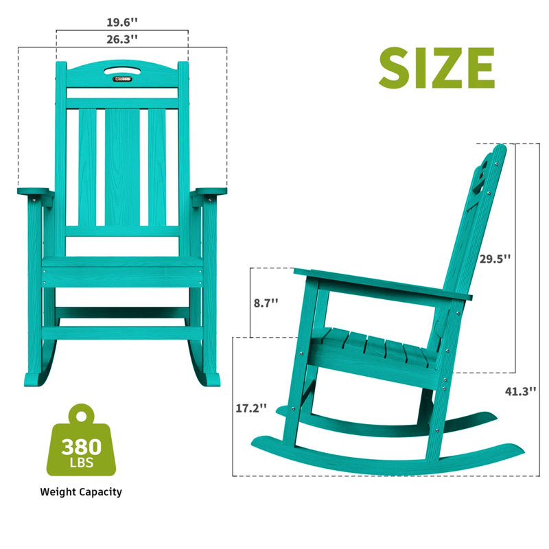 Chaise berçante pour foyer en PEHD, Bleu lac