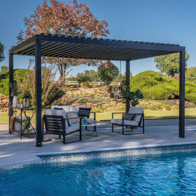 Backyard Discovery Sarasota 14' x 10' Galvanized Steel Outdoor Louvred Pergola Kit with Adjustable Steel Roof and PowerPort