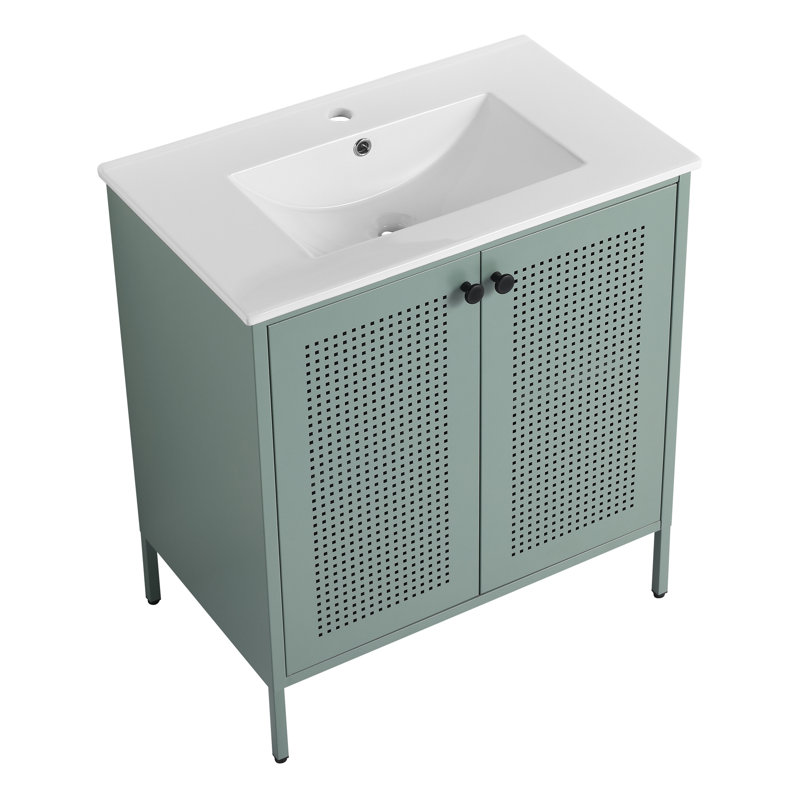 Meuble-lavabo autoportant avec lavabo en céramique, Vert menthe, Vert menthe
