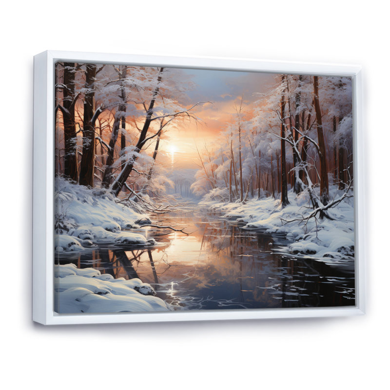 Frozen Wilderness Winter Landscape I - Art mural paysage d'hiver, Cadre flottant blanc, H 16 po x l 32 po x P 1 po