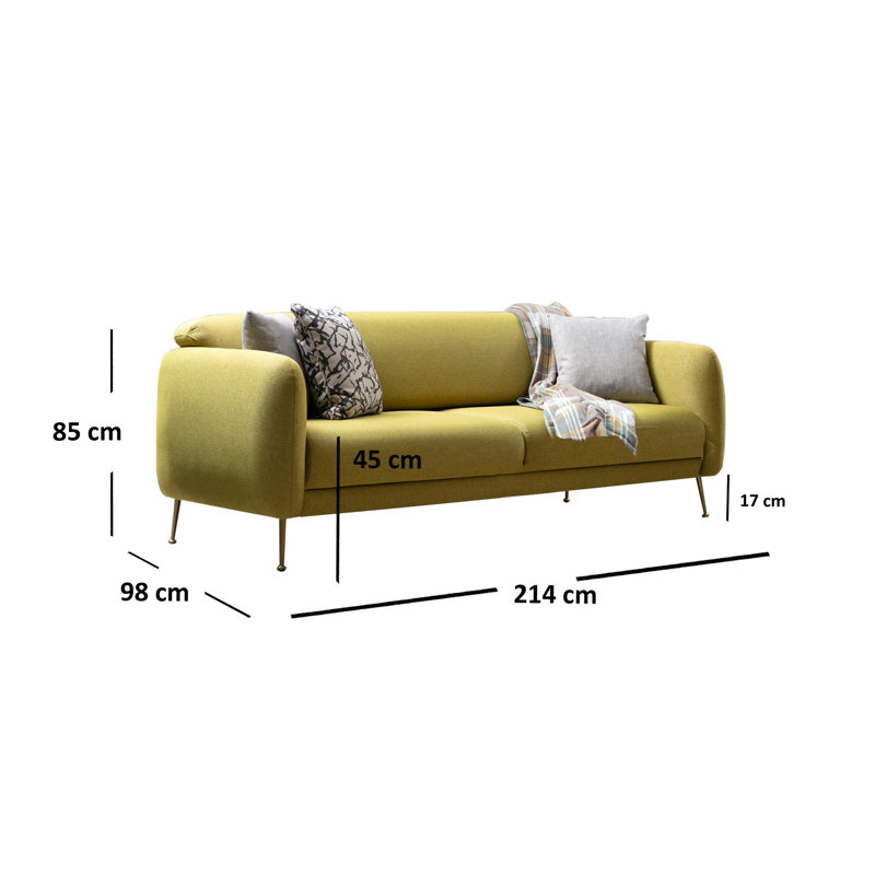 Modern 3-Seat Sofa Bed, Yellow, 84.3 x 38.6 x 33.5 inches | Beech Wood & Chipboard Frame, 100% Polyester Fabric, Sofabed System with Shifting Backrest | Soft Grey Foam & Feather Cushions, Elegant Scandinavian Design