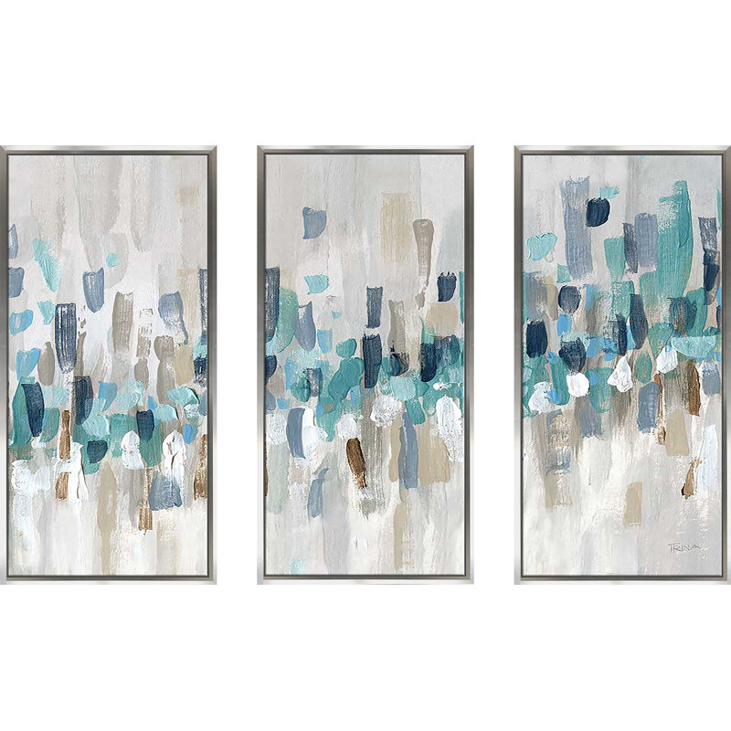 «Staccato Blue II» par Katrina Craven, reproduction de 3 pièces sur toile flottante, H 41,5 po x l 64,5 po x P 2 po