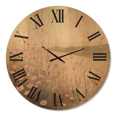 Rose Meadow Hills - Pink Cottage Decorative Wall Clock, Printed on Wood