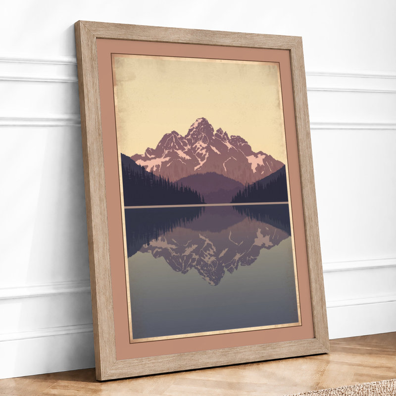Mountain and Reflection Scandinavian - Framed Print, A4 - 29.7 x 21.0 cm, Oak