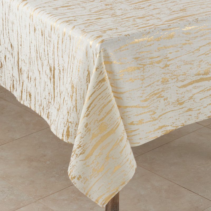 Aldgate Abstract 100% Cotton Square Tablecloth, Gold/White