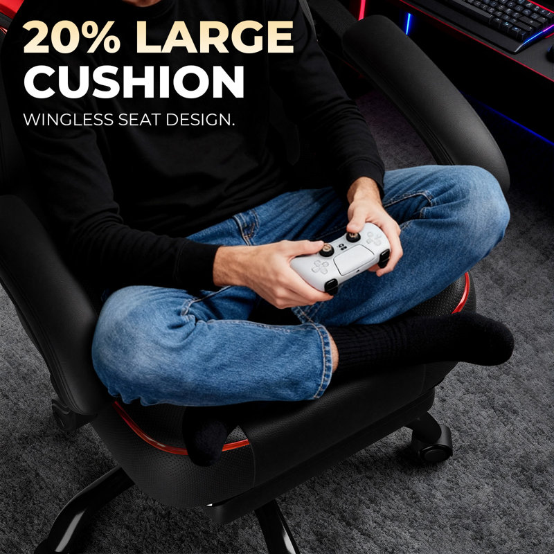 GTPLAYER Adjustable Faux Leather Swiveling PC & Racing Game Chair, Red/Iridescent