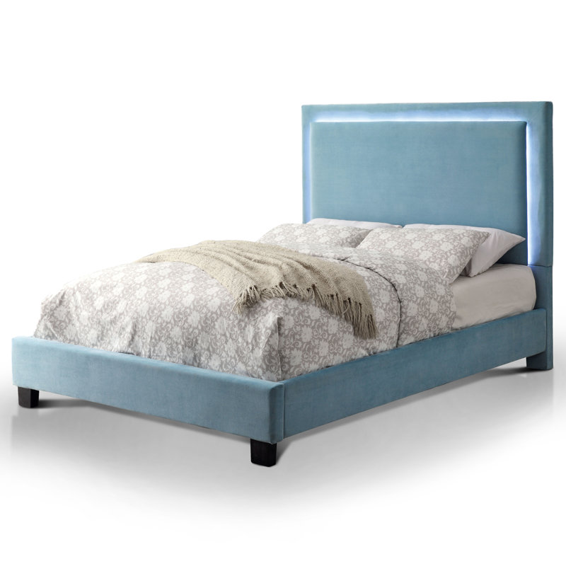 Lit plateforme Mcmahan, Double, Bleu