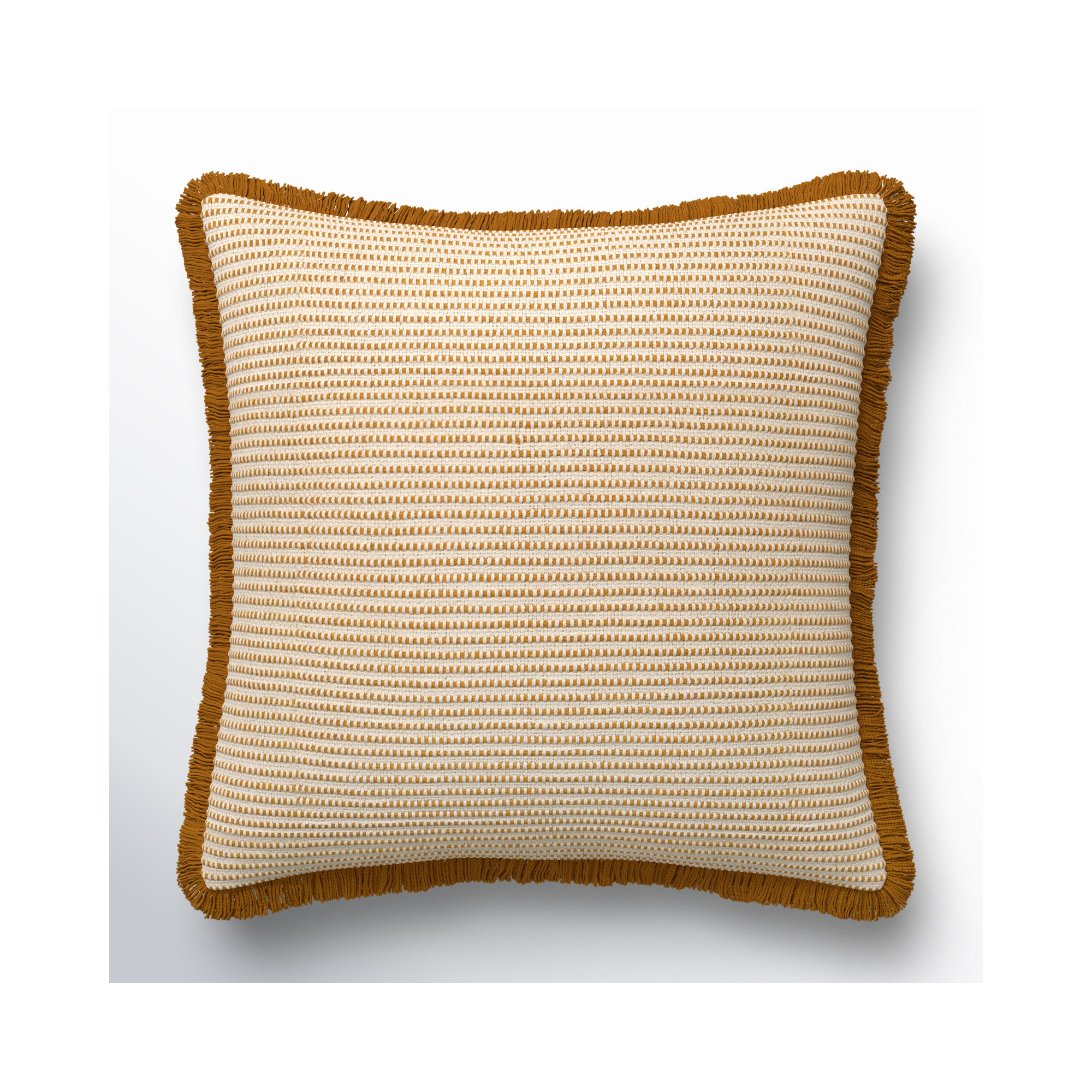Kava Fringed Cotton Throw Pillow, Down, 20" x 20", Rust