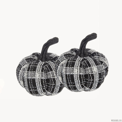 Ensemble de 2 citrouilles en tissu écossais noir clair et blanc, 7 x 7 x 7 pouces pour Halloween