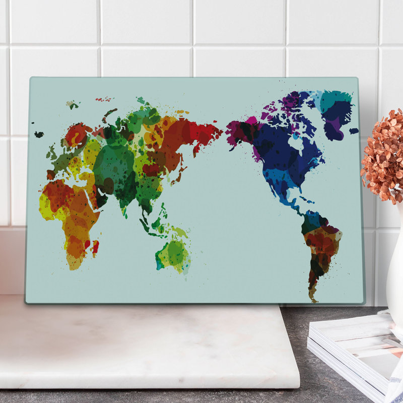 Ambesonne Colorful Cutting Board Large Size Abstract Wold Map Multicolor