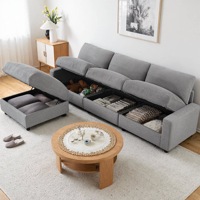 Canapé d'angle modulaire Tonic 103 po en polyester avec pouf et 4 rangements dissimulés, canapé infonuagique 3 places avec assise profonde, combinaison flexible, montage sans outils pour le salon