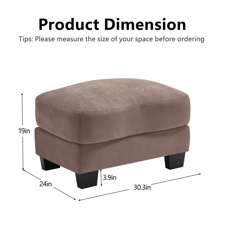 Pouf rembourré en chenille couleur Rose Poudré - Repose-pieds moderne de 77 cm de large avec design ergonomique incurvé