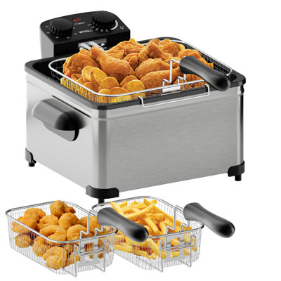 Friteuse électrique WHALL 1700 W avec 3 paniers de friture, température réglable de 135 °C à 190 °C, friteuse de comptoir en acier inoxydable avec hublot et réservoir d'huile émaillé
