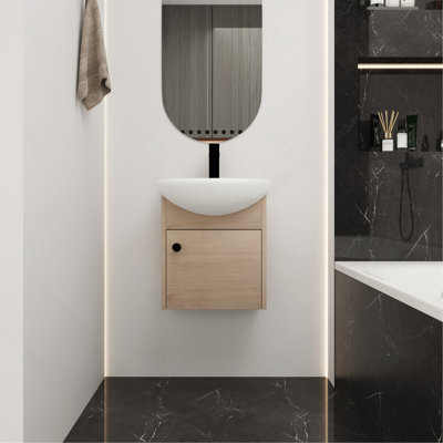 18" Compact Wall-Mounted Bathroom Vanity with Ceramic Sink