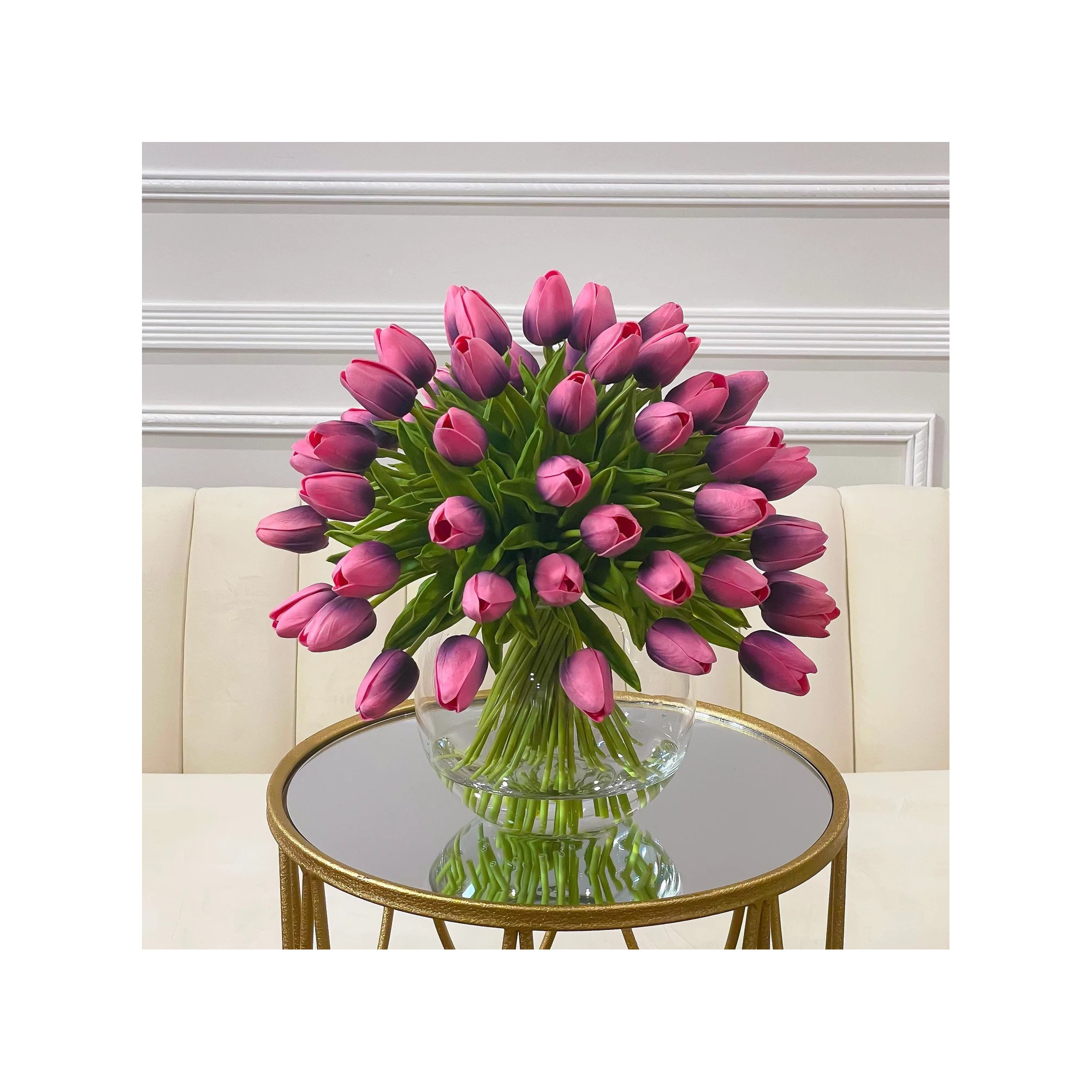 Real Touch Tulips Centerpiece In Vase, Purple Ombre Pink