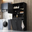 Armoire de buanderie avec portes et tablette, panier à linge inclinable, plusieurs espaces de rangement, style autoportant, tablette ouverte, tablette réglable