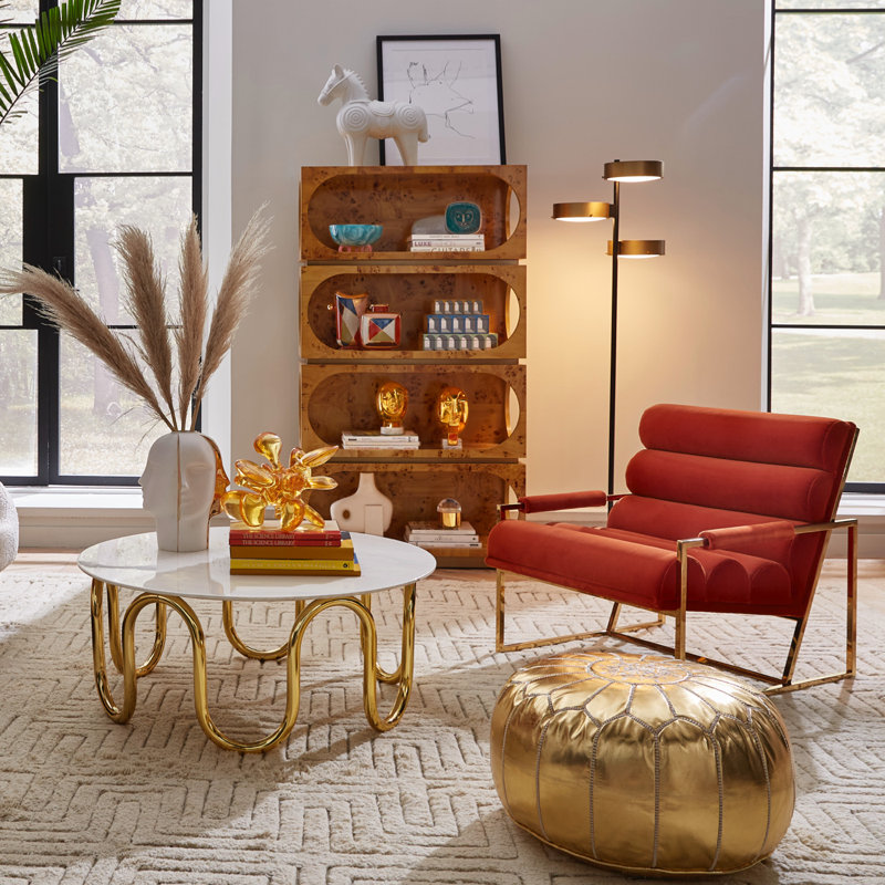 Burled Wood and Brass 4-Shelf Bookcase